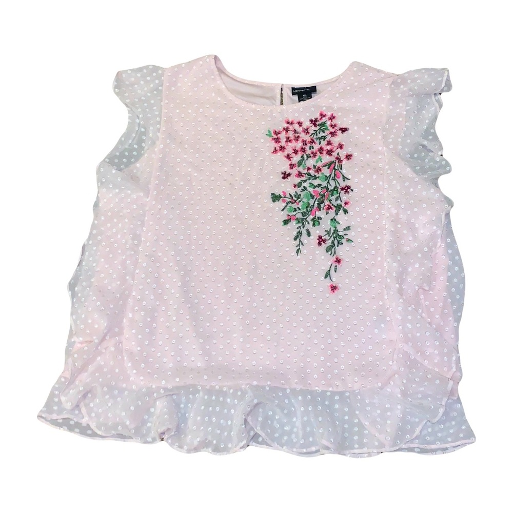 Women's Liz Claiborne Career Plus Size XXL Polka Dot Light Pink Floral Blouse